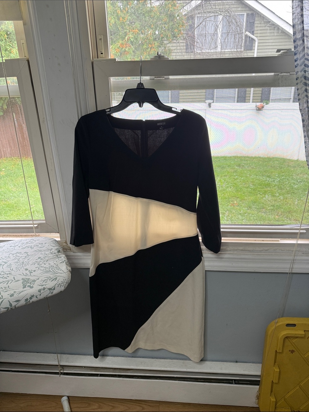 metrostyle Black and Cream Diagonal Colorblock Midi Dress